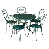 Wrought iron garden furniture set 1 table 2 armchairs 3 wagon green chairs