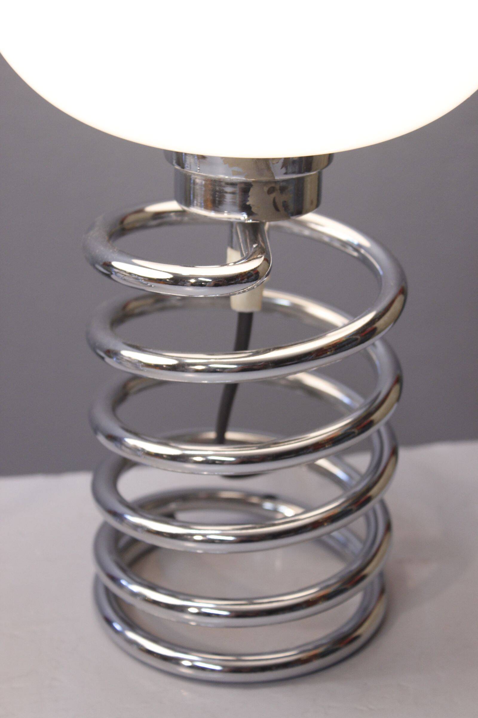 Pair of vintage chrome & opaline spring lamps 1970s