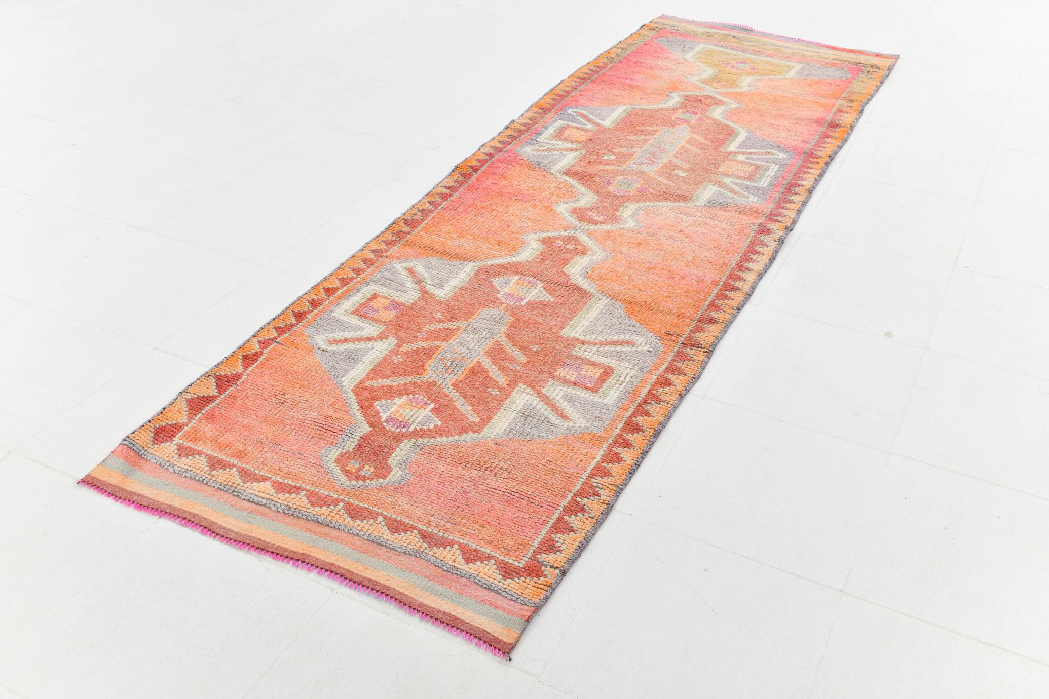 4x10 Runner Salmon Pink Vintage Runner, Turkish Wool Runner, 103x307Cm