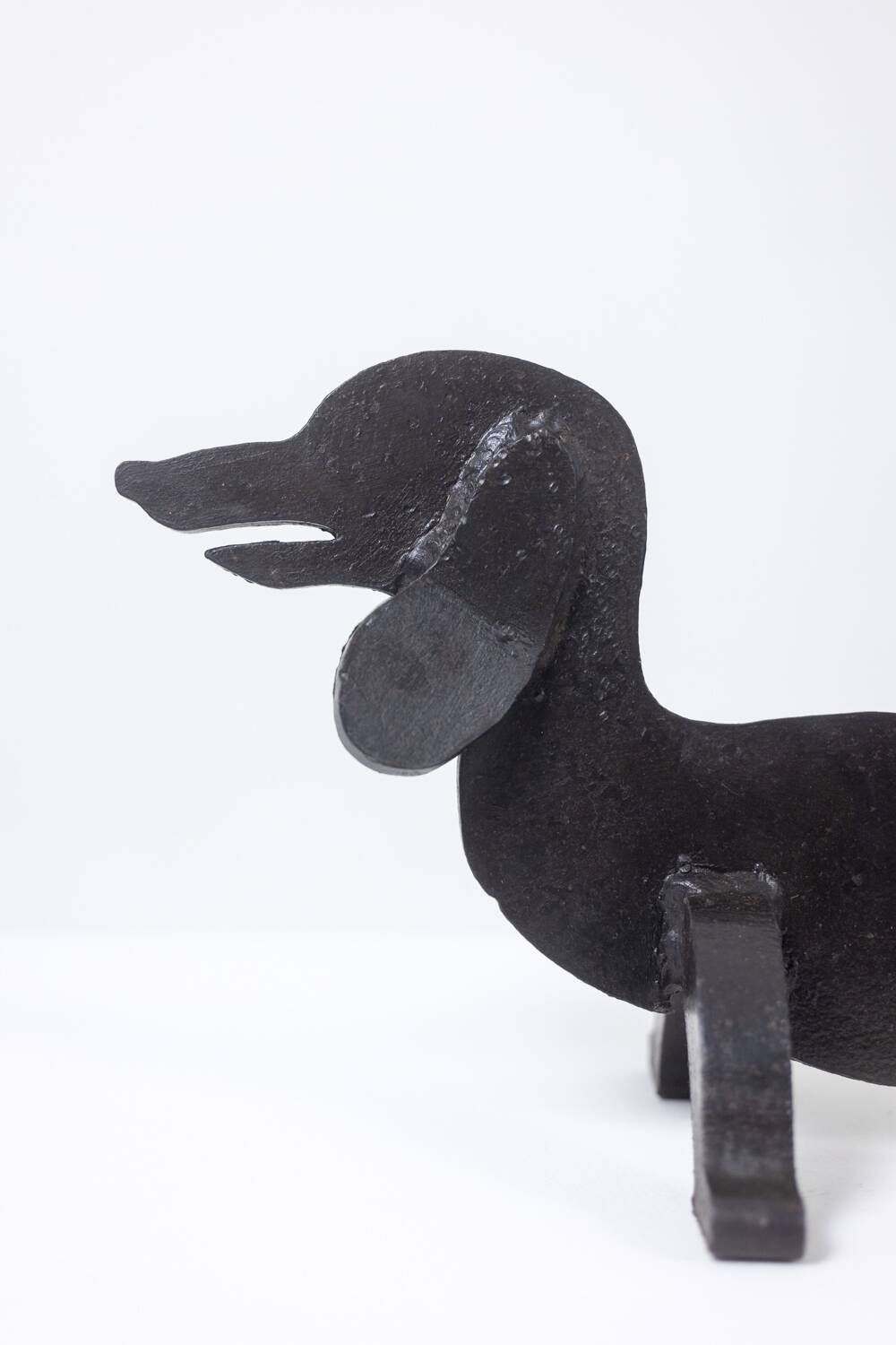 Edouard Shenck. Pair of zoomorphic andirons in wrought iron. 1950s.