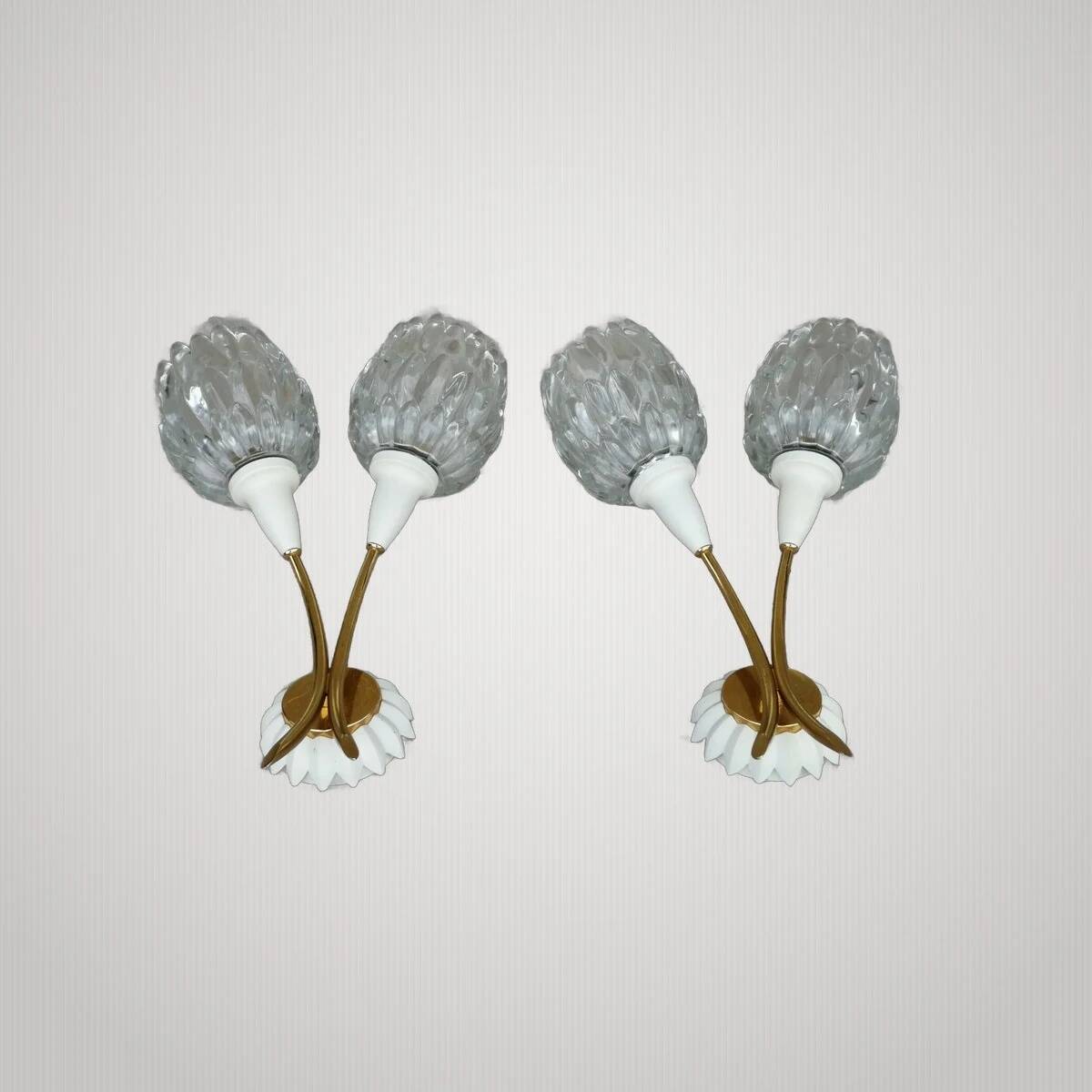 Pair of design wall lights 50s 60s lotus flower shape? Arlus? Lamp light.