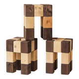Set of 3 stools with a checkerboard pattern in solid wood.