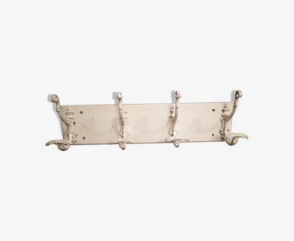 Patere 4 crochets fer forge bois ancienne