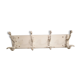 Coat rack with 4 old wrought iron and wooden hooks
