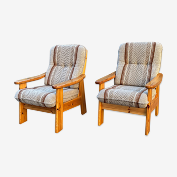 Pair of armchairs from Les Arcs in pine and wool 1970