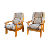 Pair of armchairs from Les Arcs in pine and wool 1970