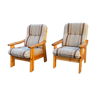 Paire de fauteuils des Arcs en pin et laine 1970