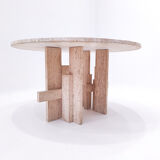 Mid-century modern travertine dining table