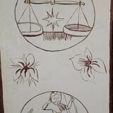 Two-leaf screen depicting a historical figure and symbols