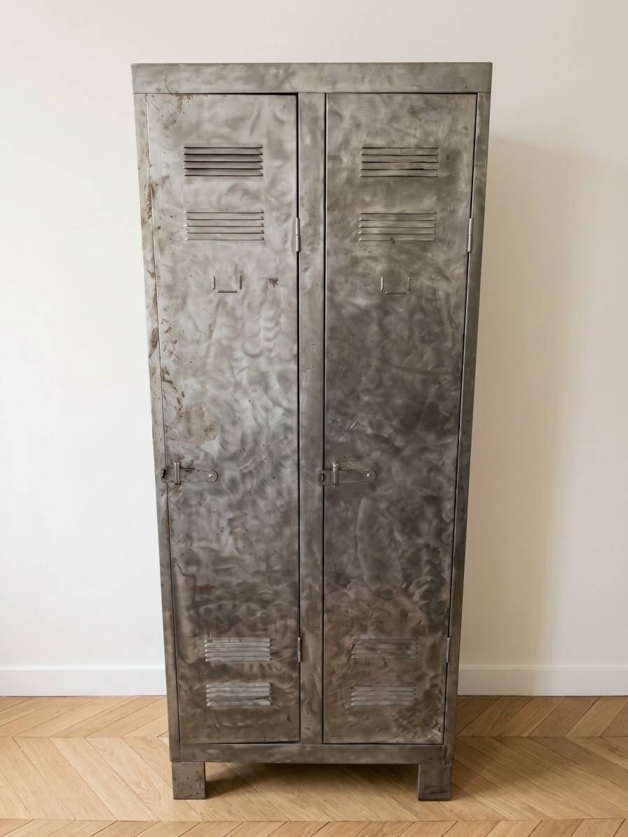 Patinated metal industrial-style locker cabinet