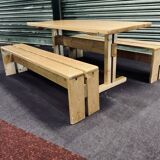 Set benches and table Charlotte Perriand model "Les Arcs"