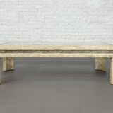 Table basse rectangulaire en marqueterie de pierre et verre, 1980s