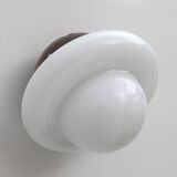 Pair of Mid-Century Modern Italian Opaline Glass and Wood Sconces, 1960s