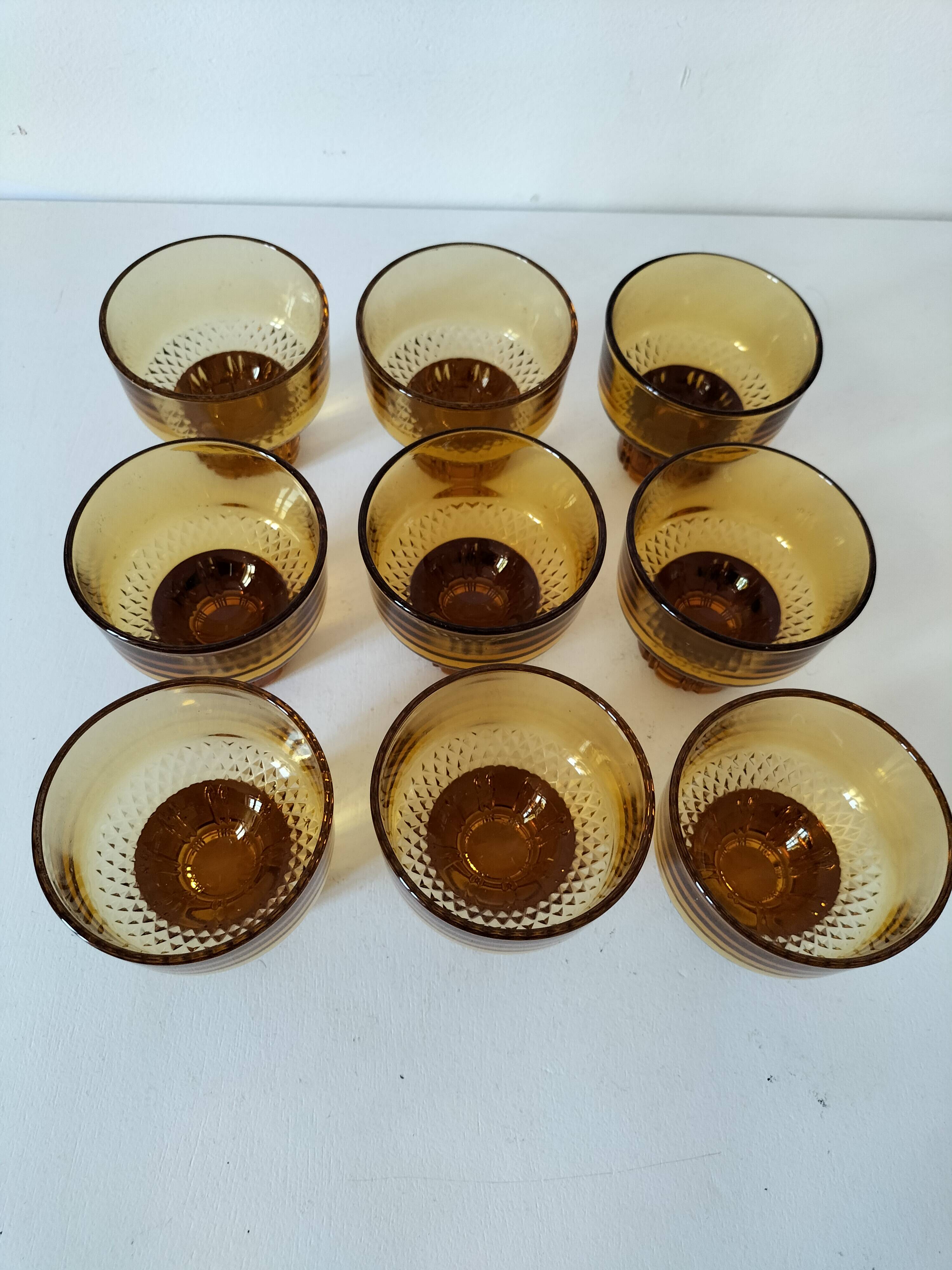 Vintage amber pressed glass glasses