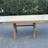 Renovated art deco table in solid oak, rectangular, extendable, 220cm
