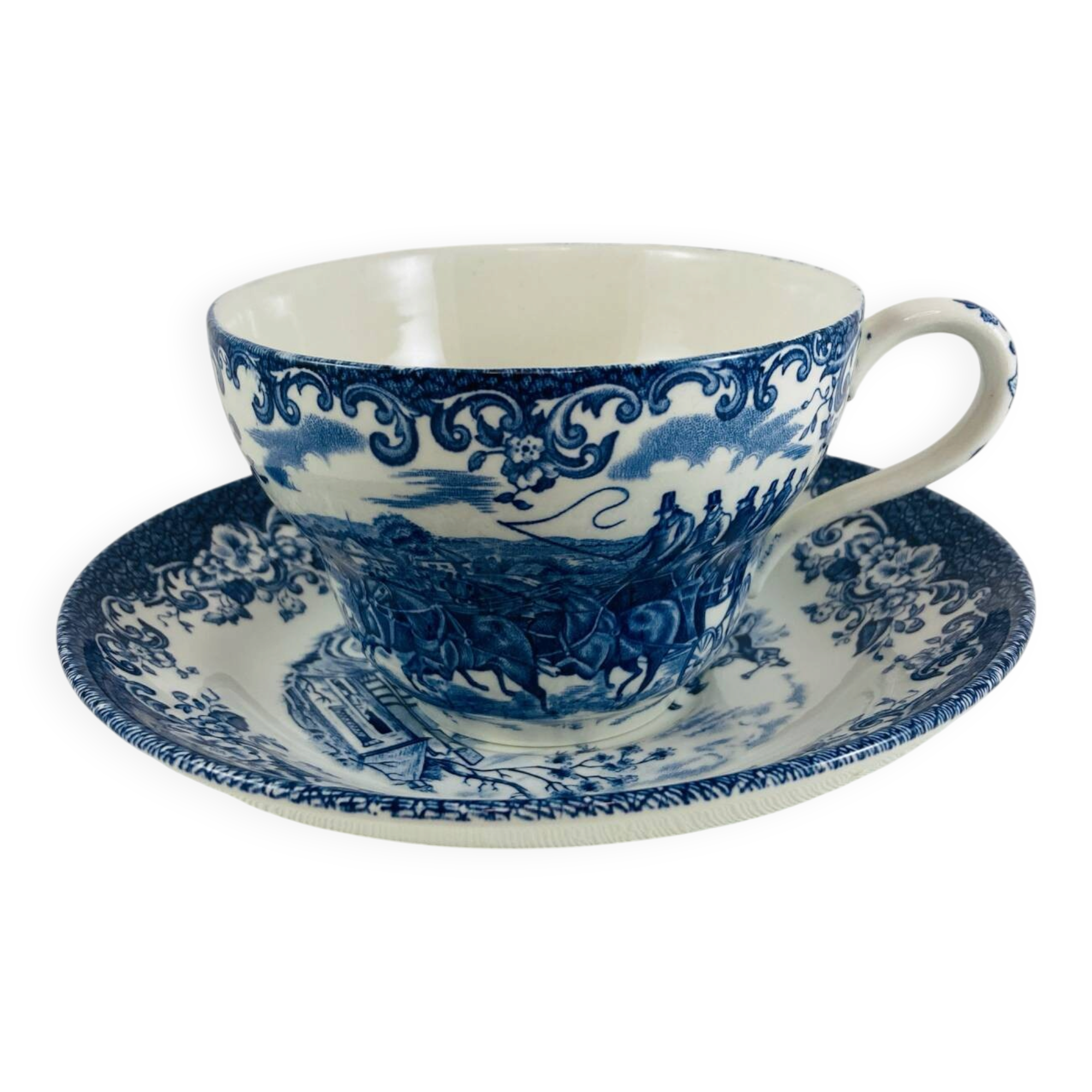Breakfast Cup and Saucer Coaching Scenes Blue by Johnson Bros