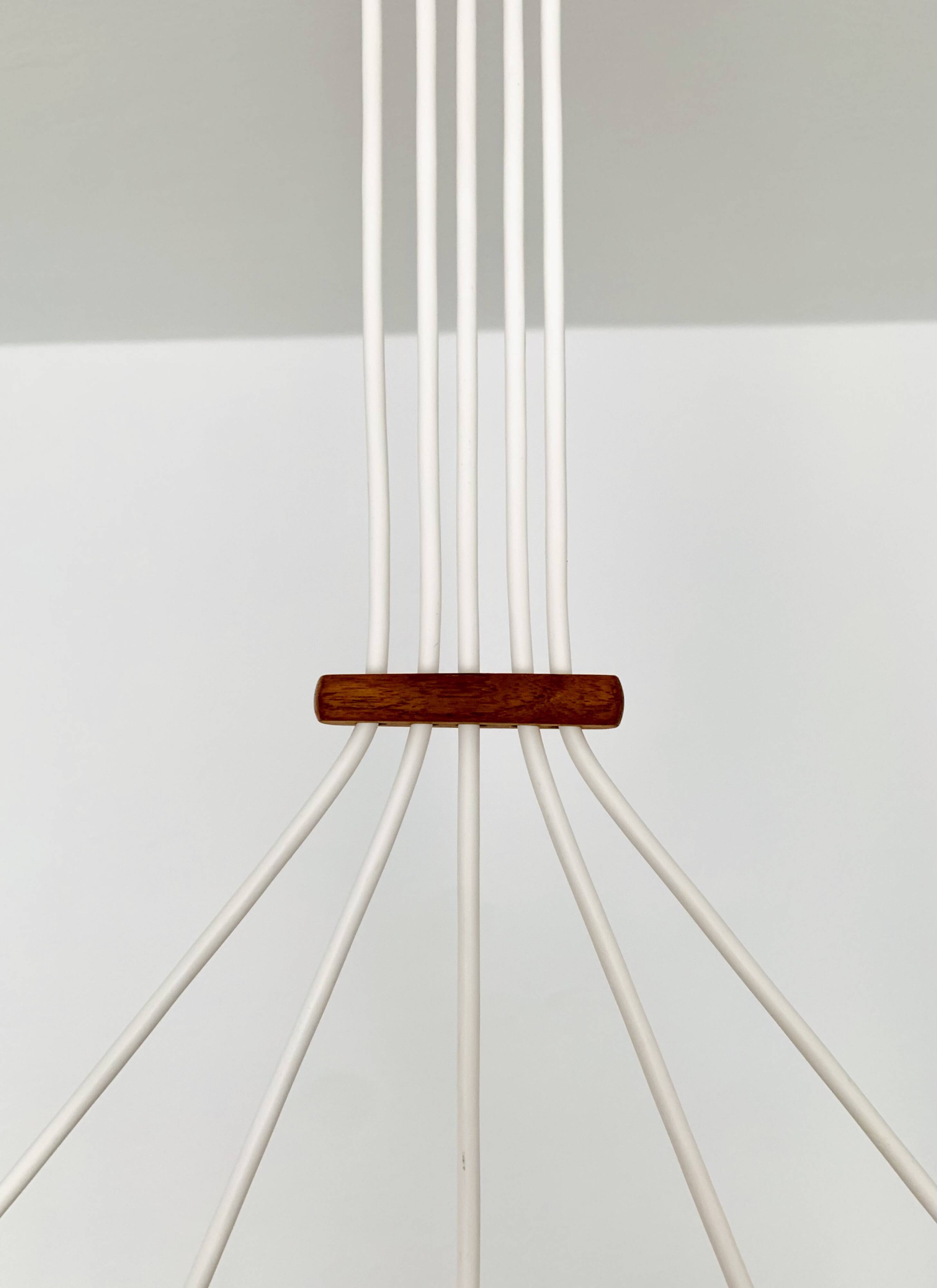 Opaline and Teak Chandelier by Uno and Östen Kristiansson