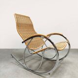 Vintage chrome and wicker rocking chair 1970s