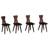 Mid-century Swedish ensemble, set of 4 "Sports Cabin" chairs handmade in pine, 1940s.
