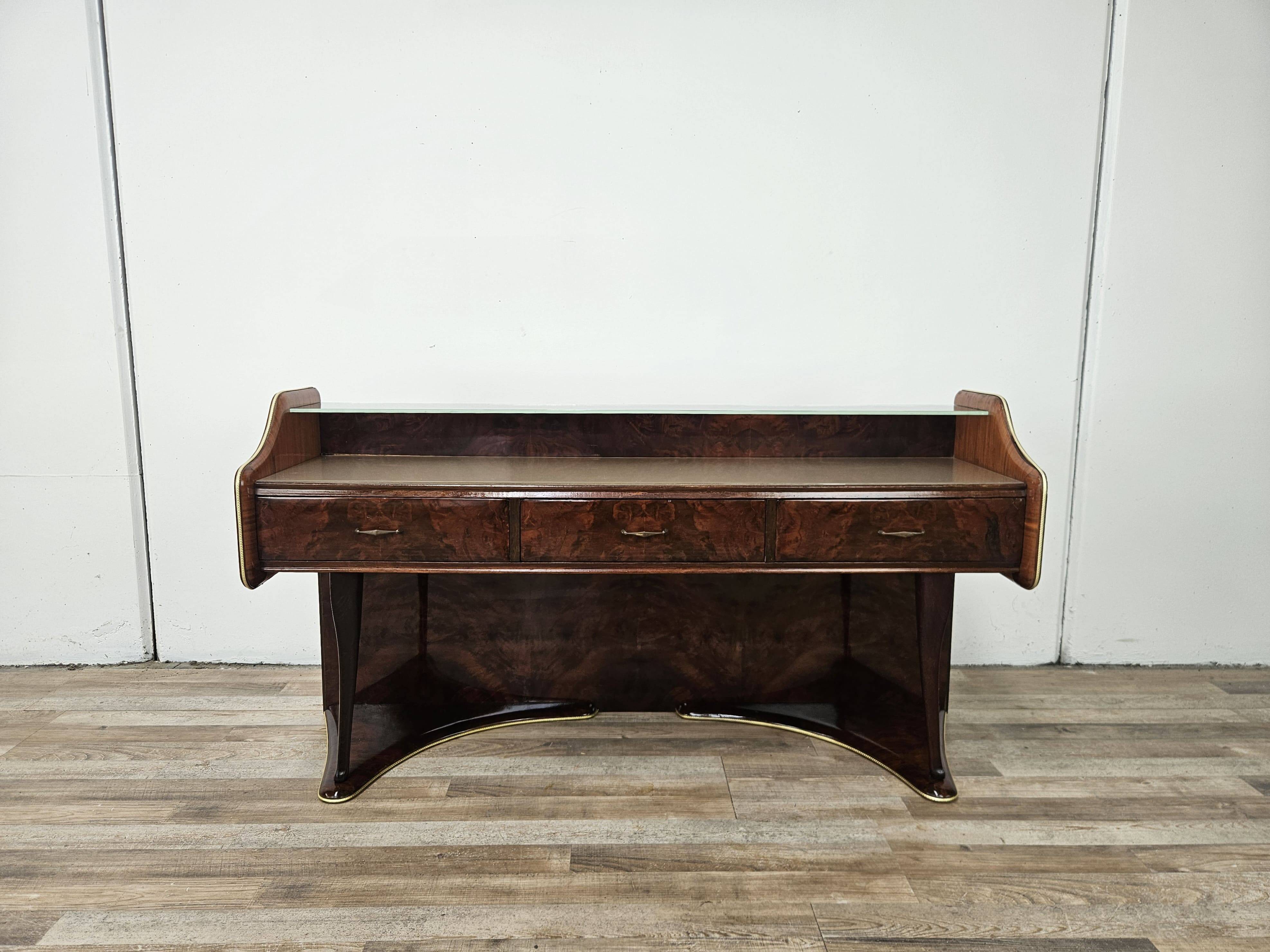 Burl wood dressing table with double glass shelf