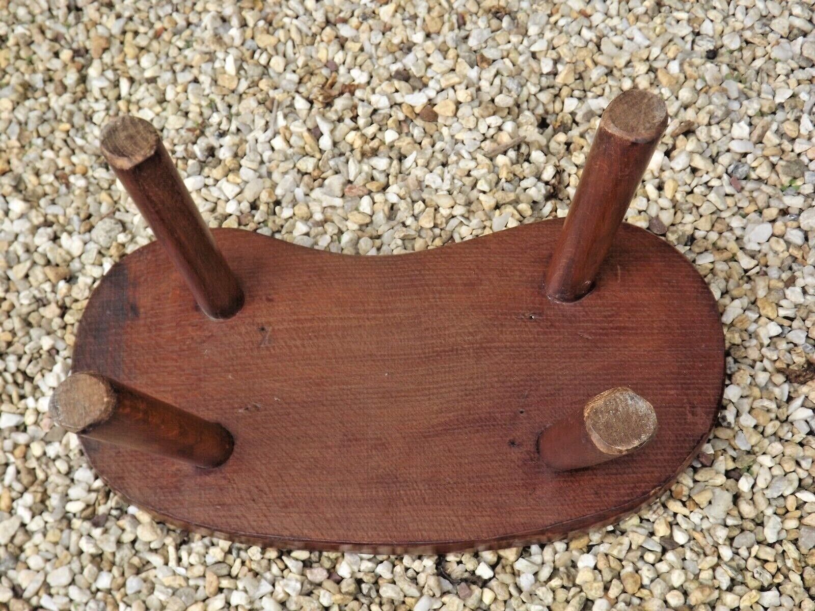 Vintage french hand turned solid oak 4 legged kidney shaped childs stool 3772