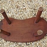 Vintage french hand turned solid oak 4 legged kidney shaped childs stool 3772