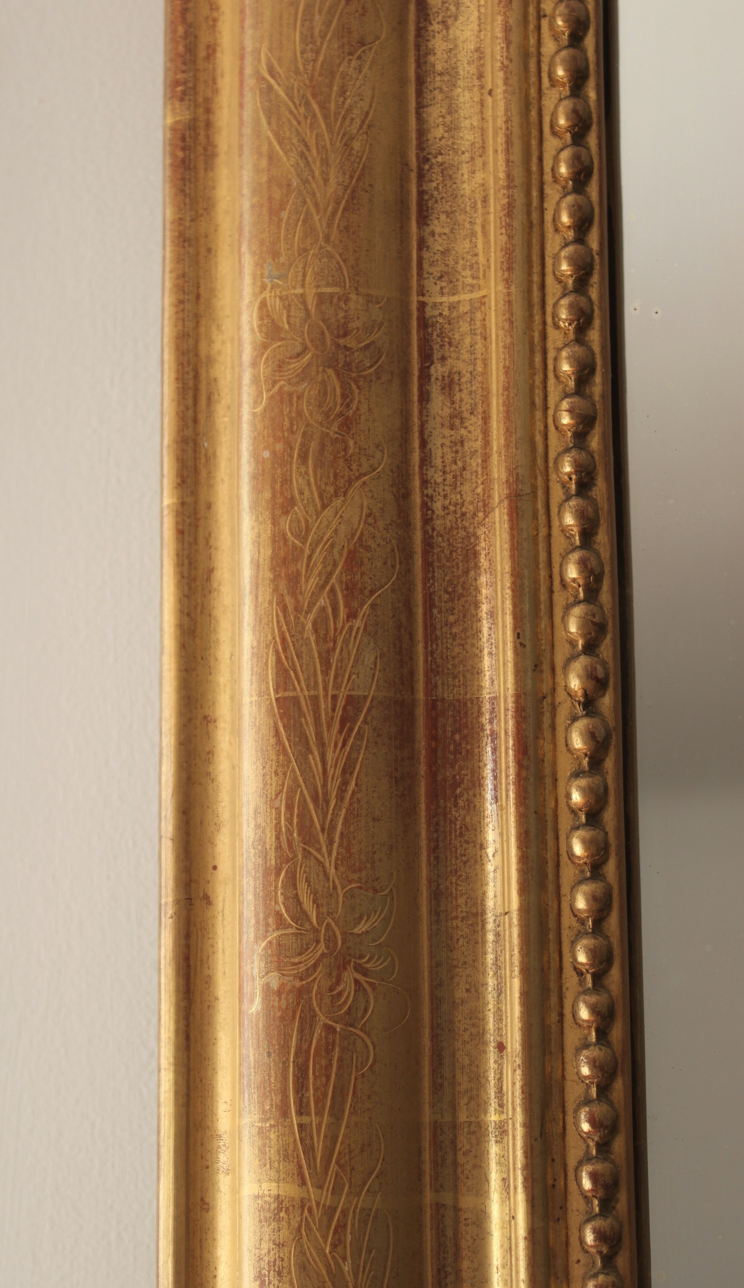 Gilded Louis Philippe mirror old with gold leaf, 126x90 cm