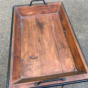 Vintage dessert table in wrought iron and solid wood with double top.
