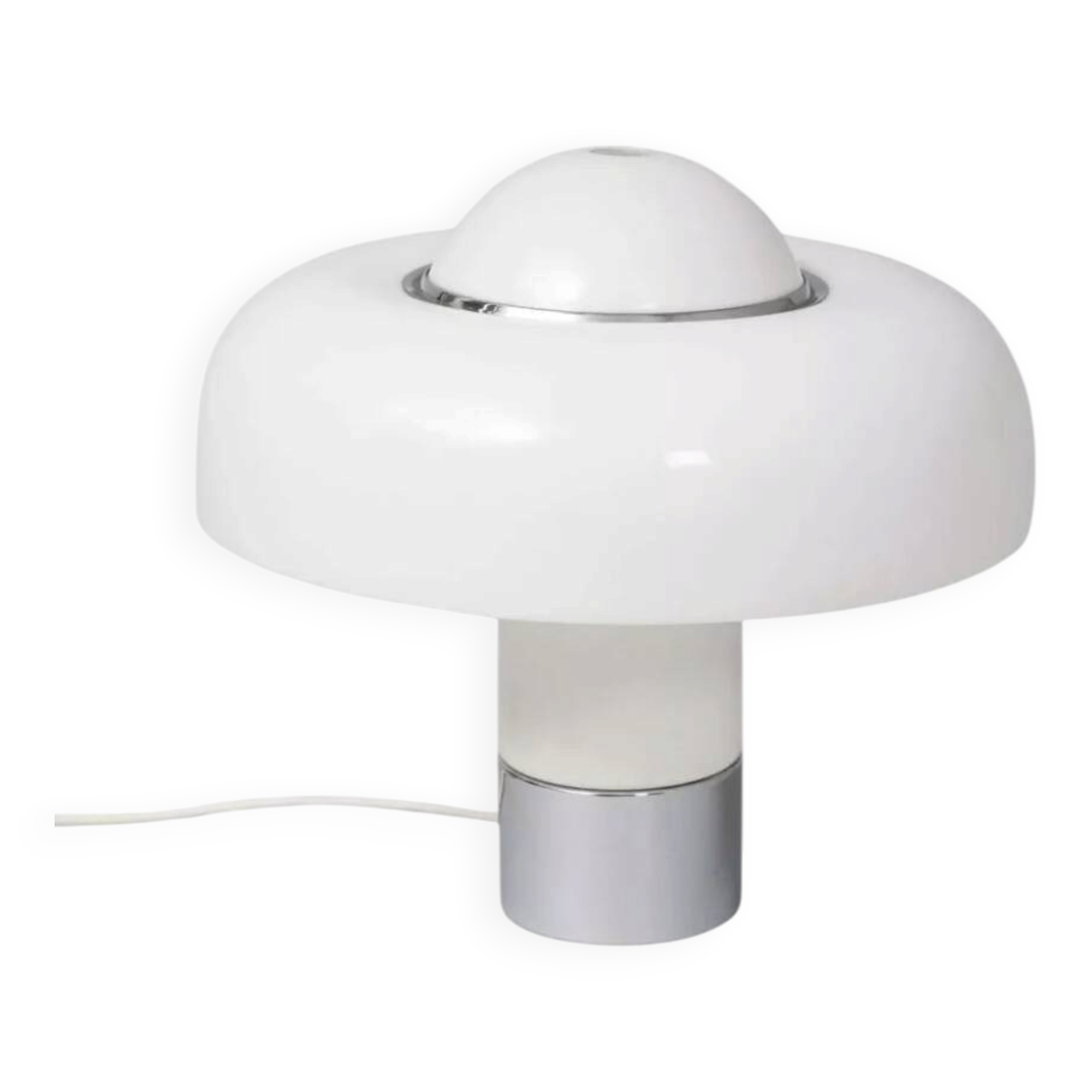 Brumbury table lamp in chrome and white by Luigi Massoni for Guzzini 1970