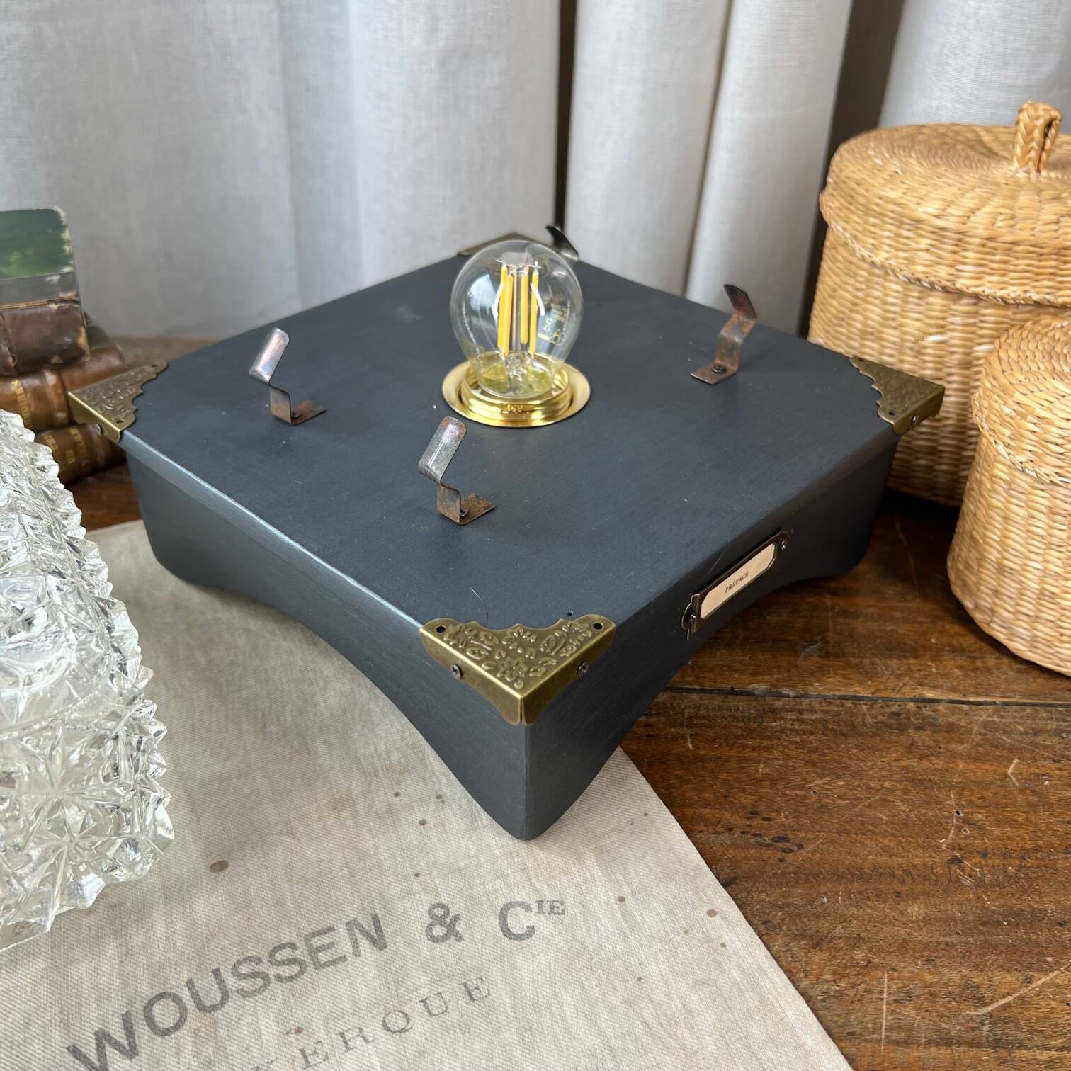 Lampe verre & bois “Préface”