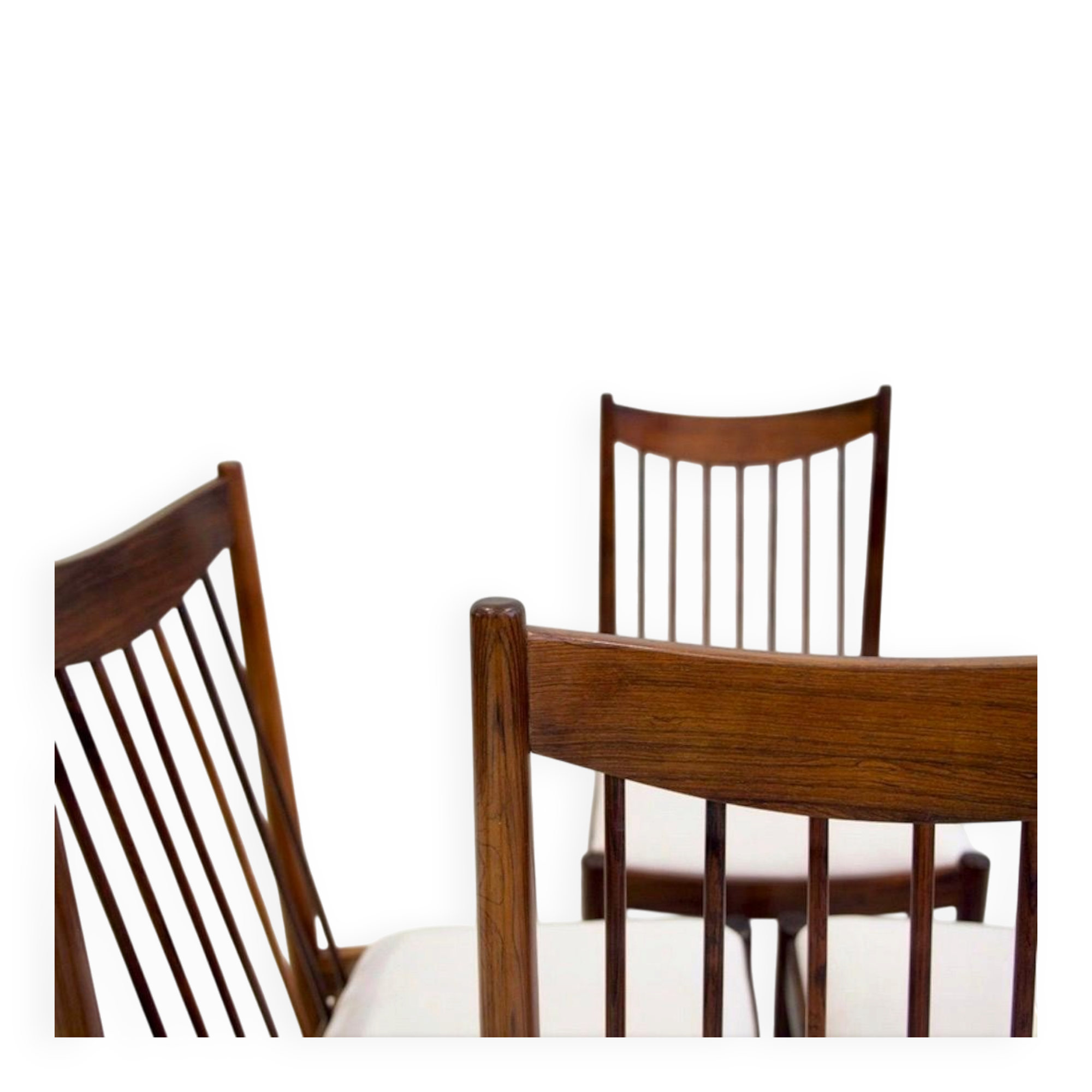 Set of six wooden dining chairs Arne Vodder Model No 422 with fabric upholstery.