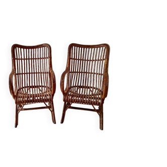Paire de fauteuils en rotin, années 50