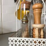 White perforated metal table basket