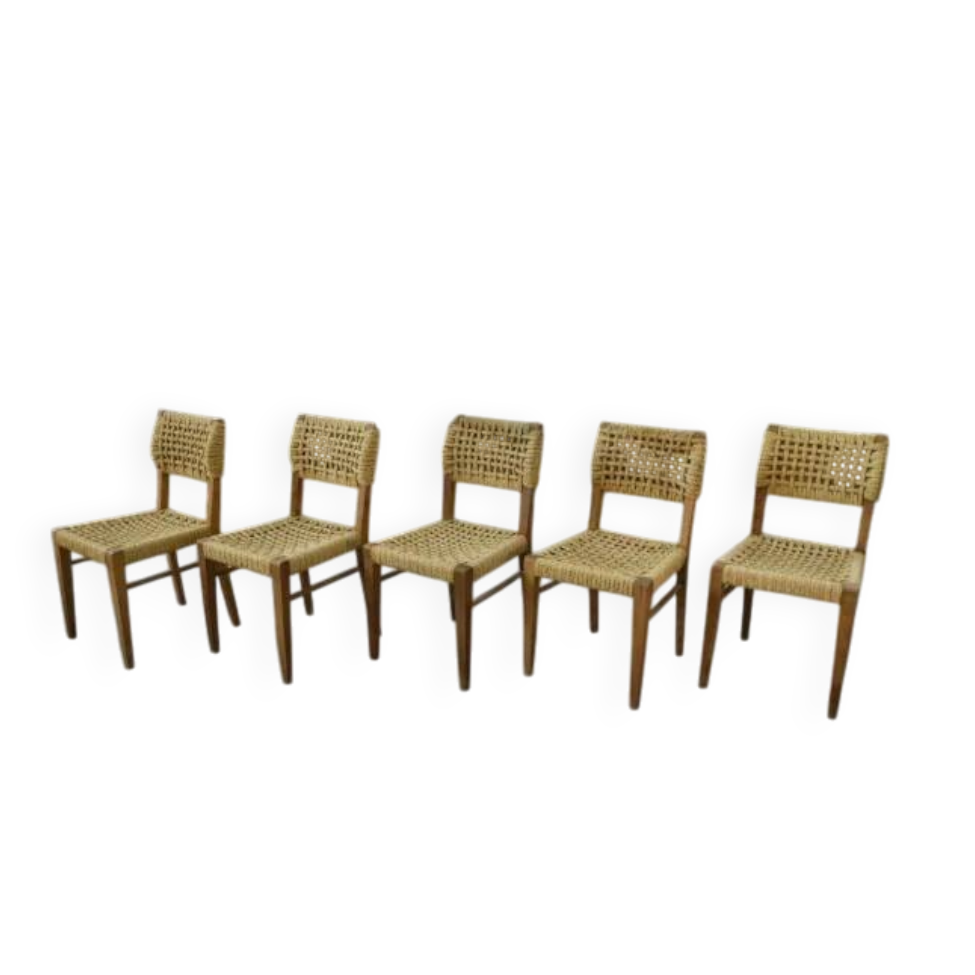 Set of 6 woven rope chairs by Adrien Audoux & Frida Minet for Vibo Versoul 1940's