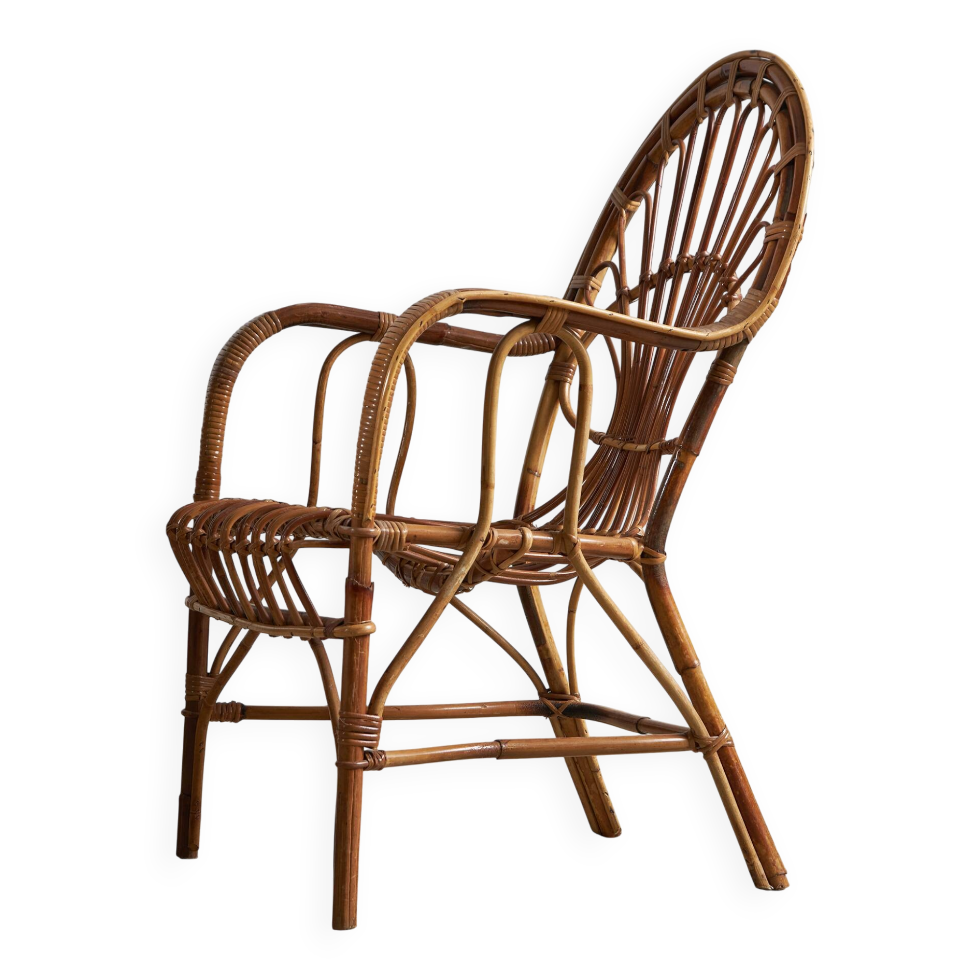 Italian Cane Garden Armchair, 1970s