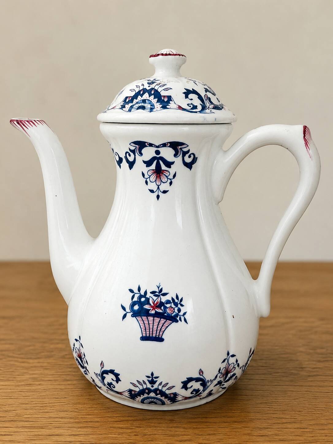 Théière / cafetière vintage en faïence – Rouennais – peinte à la main