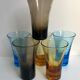 Set of 6 colored and engraved design shot glasses 60s-70s