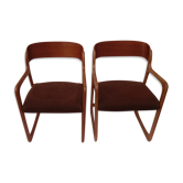 Pair of Baumann sled chairs in brown velvet