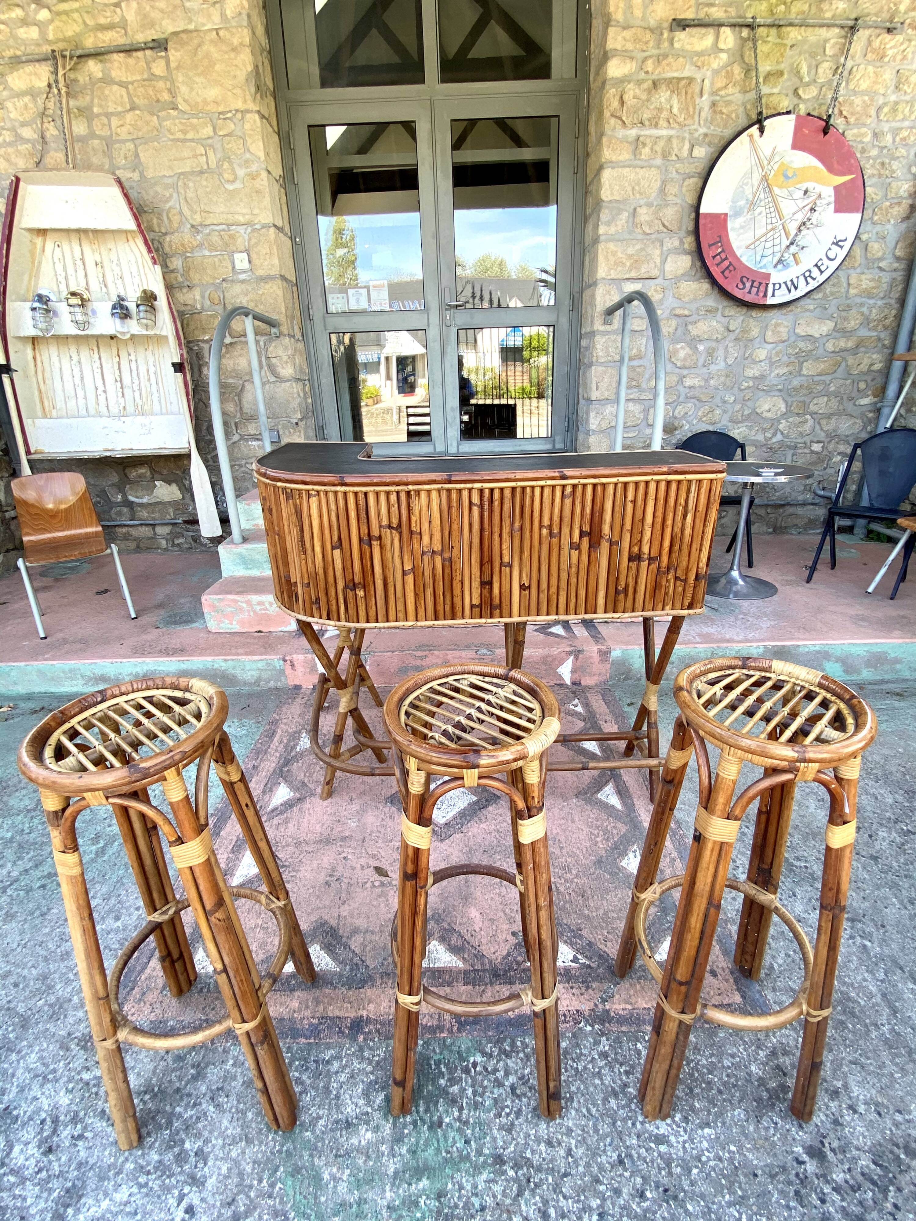 Vintage rattan bar around 1960