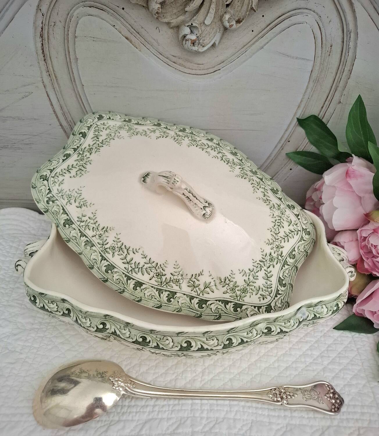 Antique earthenware vegetable or soup tureen in iron earthenware