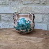Old vase or pot with handles turquoise pattern Akteja
