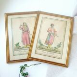 Two frames engravings couple Tobolsk with rose