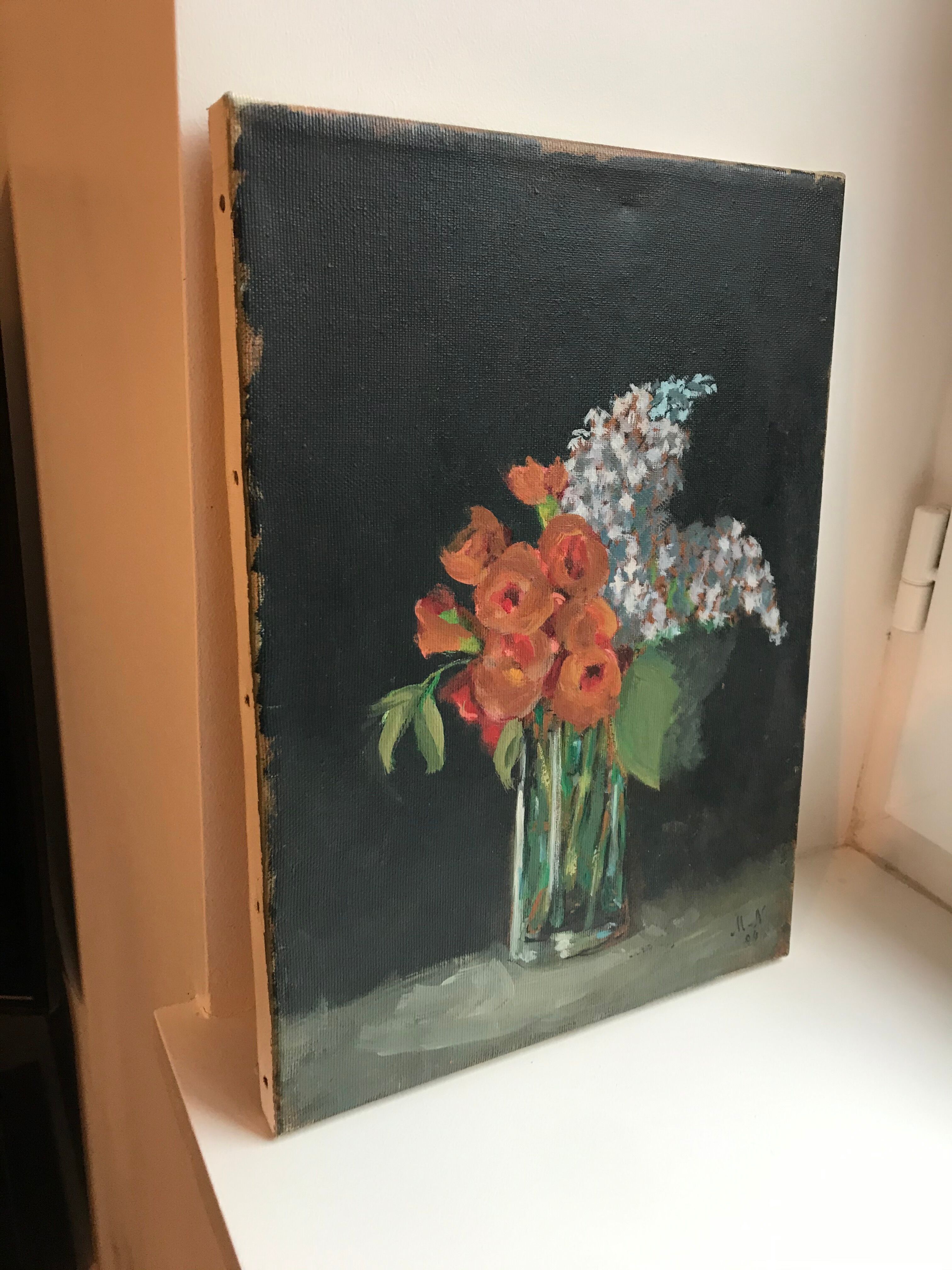 painting oil on canvas still life bouquet signed vintage
