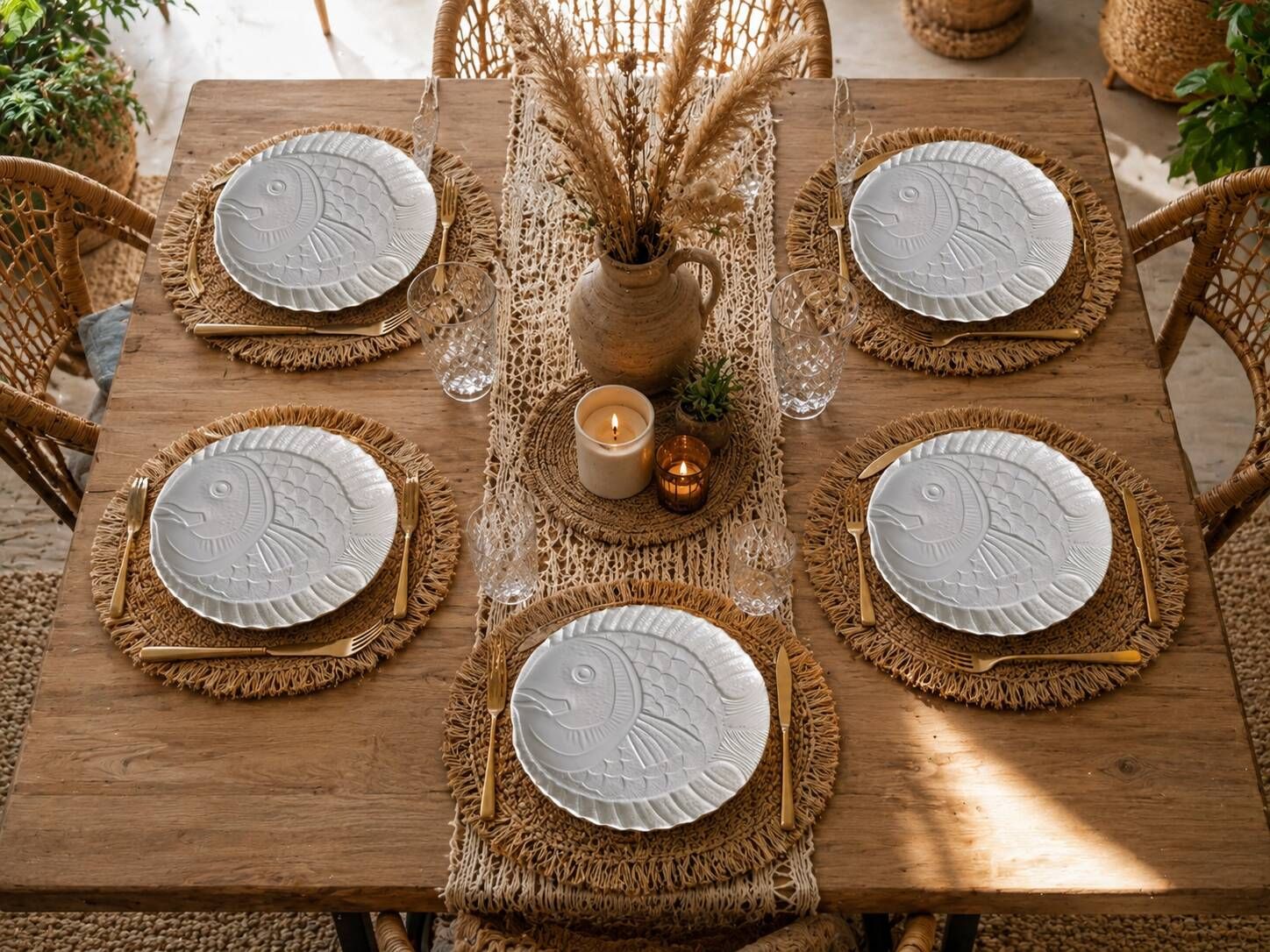 6 fish plates in Sarreguemines earthenware