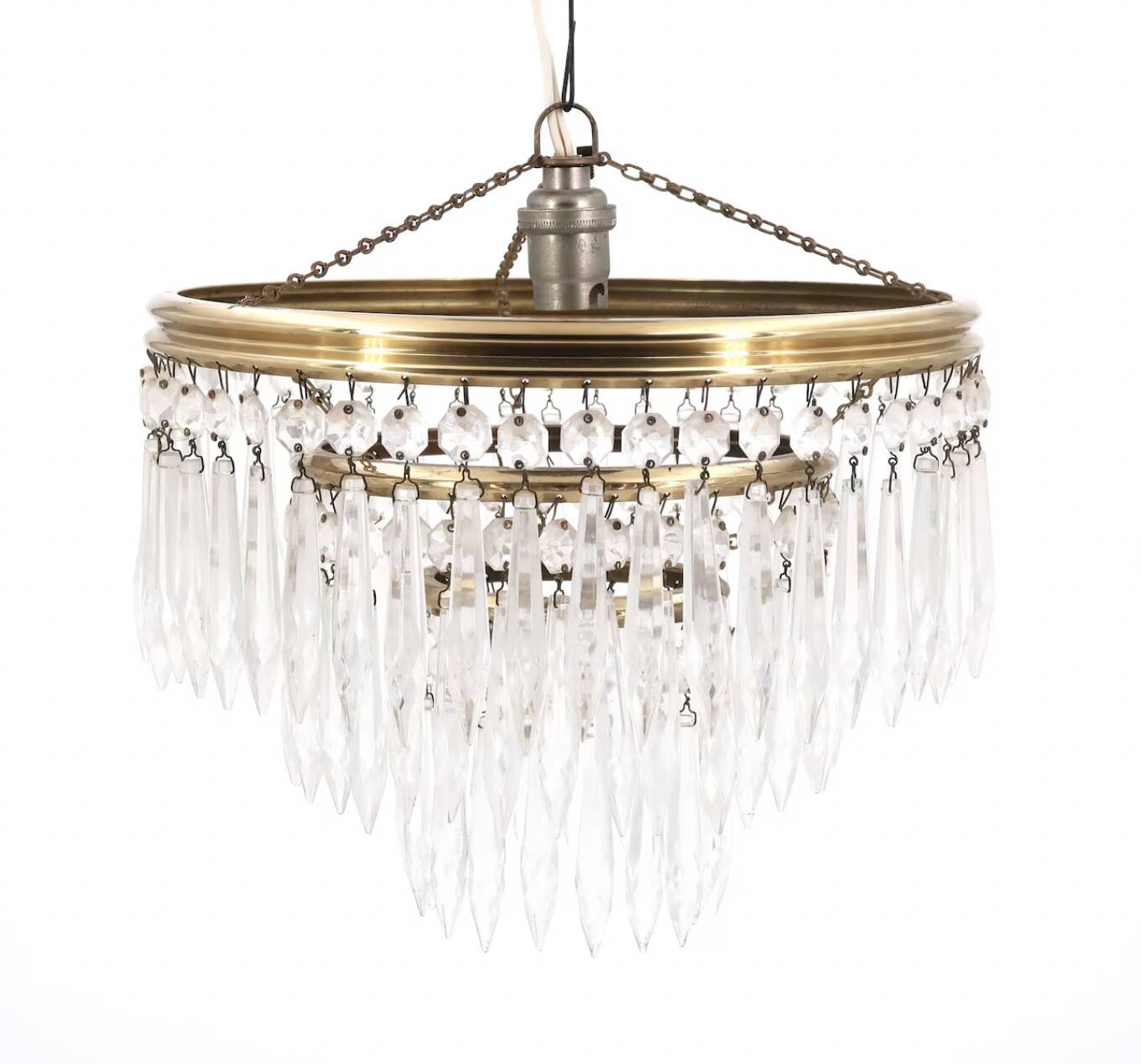 Crystal and brass tassel chandelier, 1930s