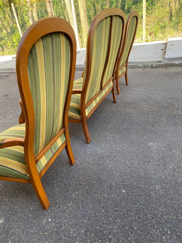 Ensemble salon voltaire style Louis XV velours vert jaune à rayures