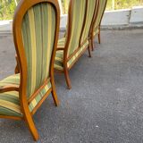 Voltaire Louis XV style living room set in green and yellow velvet with stripes