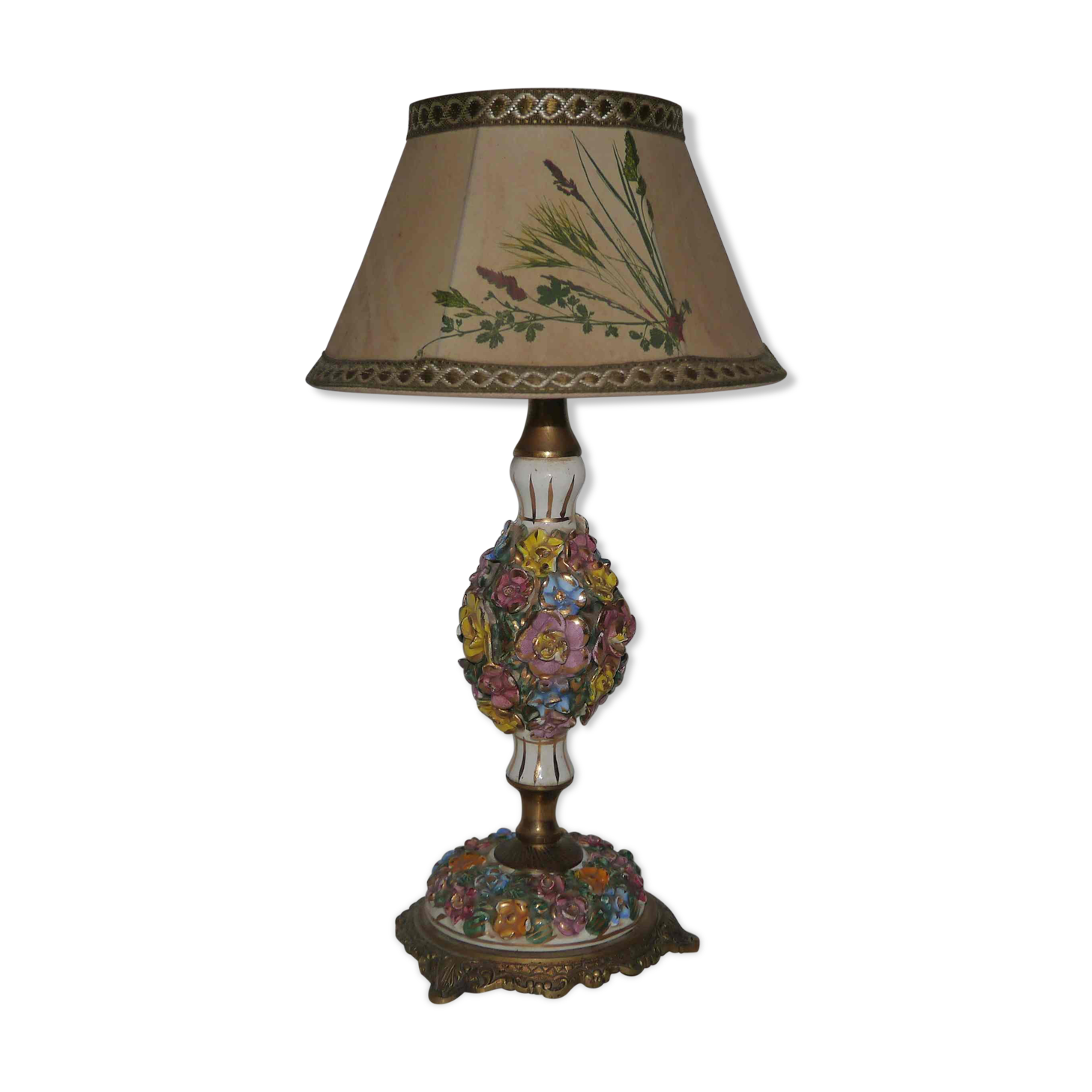 Lamp or night light bronze and ceramic glazed flowers