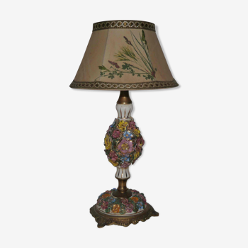 Lamp or night light bronze and ceramic glazed flowers