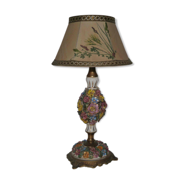 Lamp or night light bronze and ceramic glazed flowers